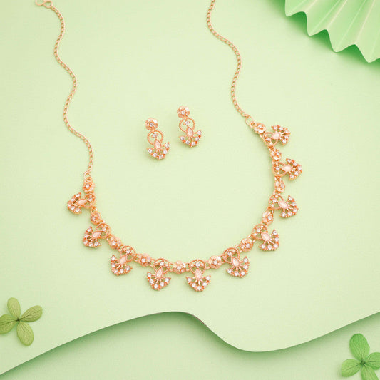 Tehzeeb Creations Gold-Polished White Colour Necklace With Earrings - Swadesiicart