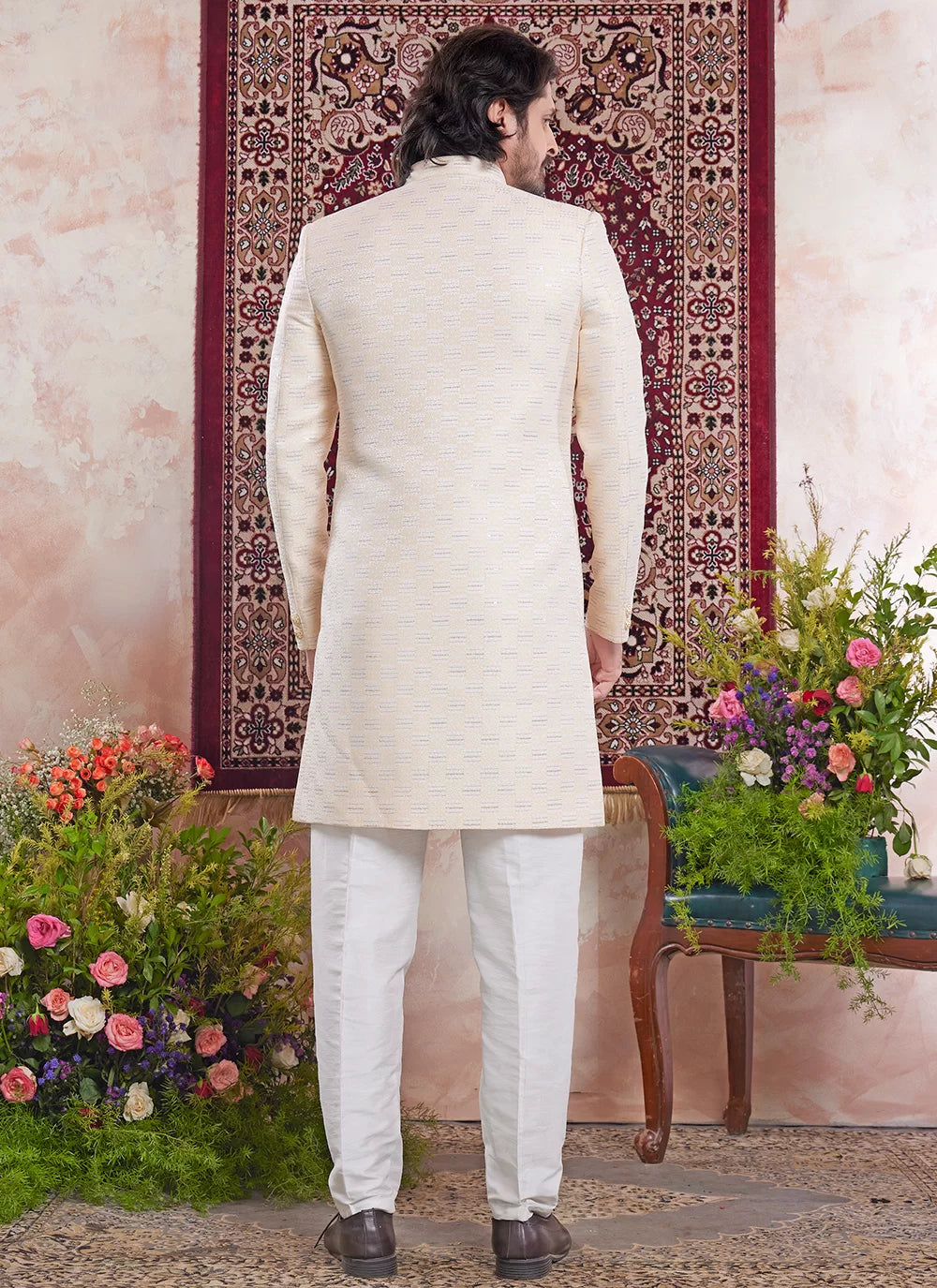Raivat Ethnic Banarasi Jacquard Embroidery Indo Western Sherwani In Yellow Colour | Swadesiicart