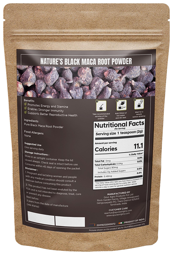 Ayura Origins Nature's Black Maca Root Powder - Swadesiicart