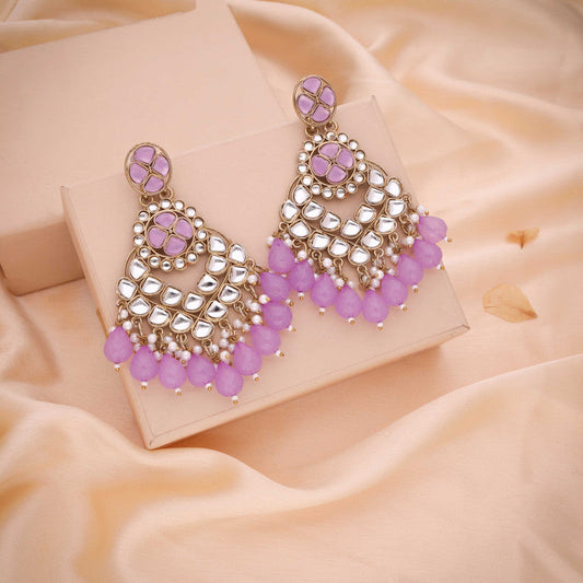 Tehzeeb Creations Gold Polish Kundan Purple Colour Earrings | Swadesiicart