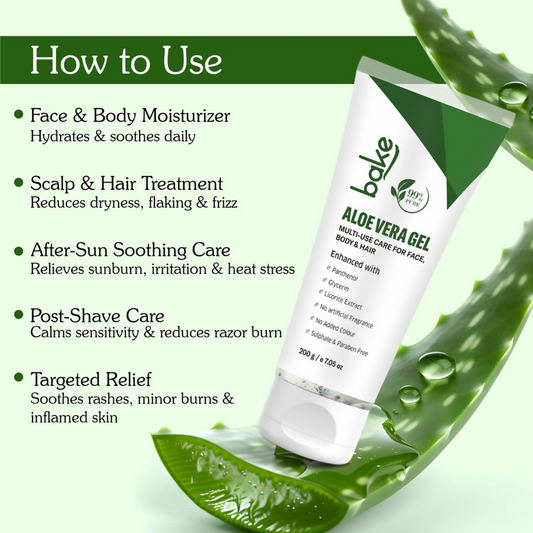 Bake 99% Pure Multi-Use Aloe Vera Gel for Face, Body & Hair | Swadesiicart