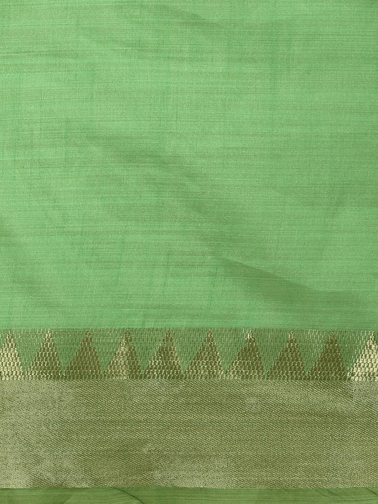 Kalini Green & Gold-Toned Woven Design Zari Silk Blend Banarasi Saree | Swadesiicart