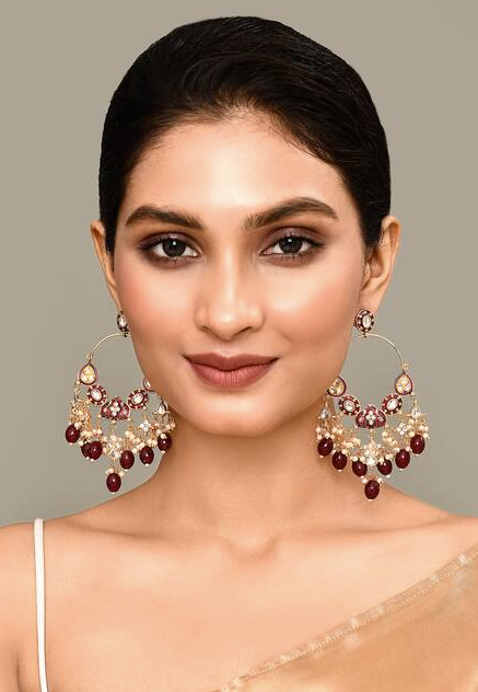 New Stylish Ethnic Partywear Maroon Hoops Kundan Earrings for Womens by House of Ree | Swadesiicart