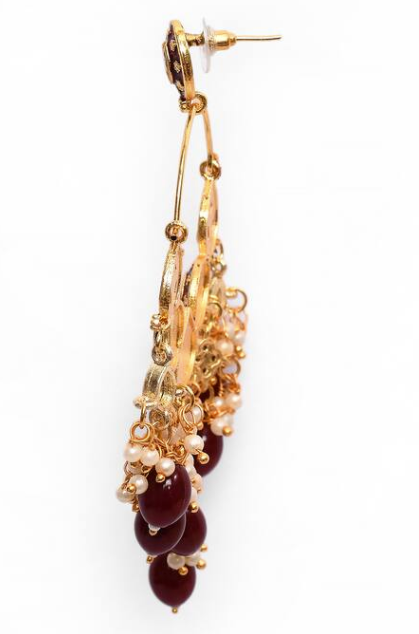 New Stylish Ethnic Partywear Maroon Hoops Kundan Earrings for Womens by House of Ree | Swadesiicart