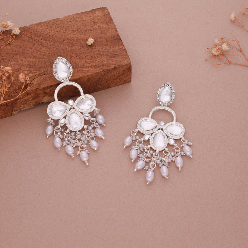 Tehzeeb Creations Silver Polish White Colour Earrings | Swadesiicart