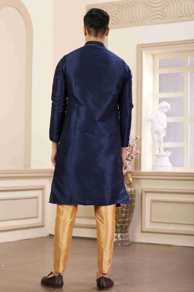 Raivat Ethnic Banarasi Art Silk Hand Work Kurta Pajama In Blue Colour | Swadesiicart