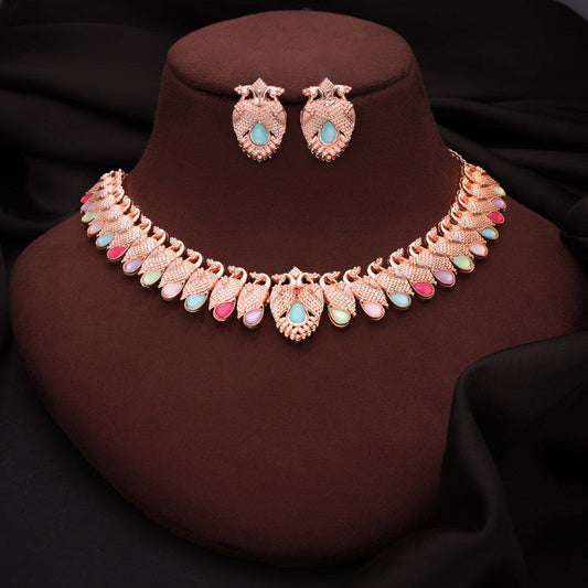 Tehzeeb Creations Rose Gold Baby Multi Necklace With Pair Of Earrings