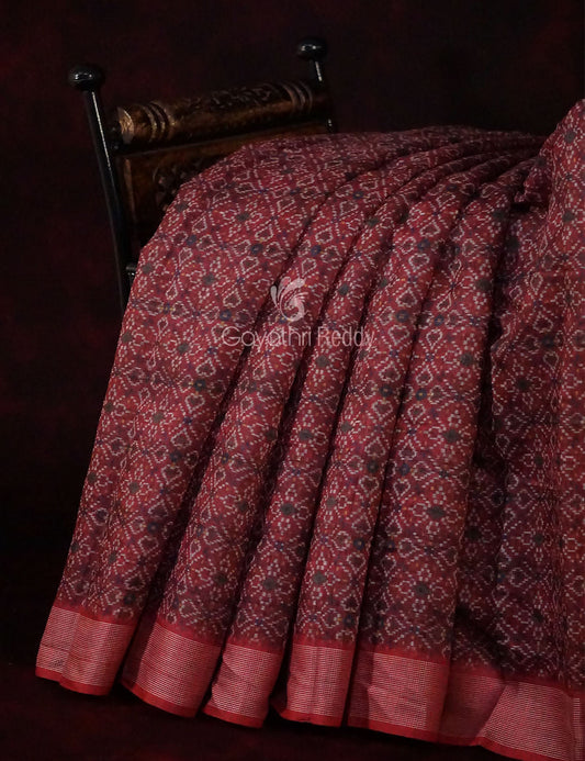 Maroon Colour Patola Design Semi Chanderi Saree By Gayathri Reddy Designer Studio | Swadesiicart