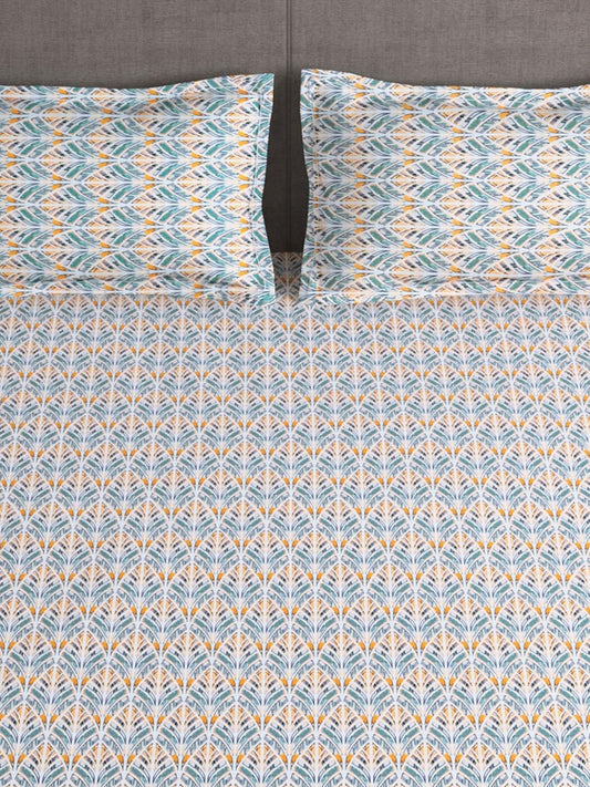 Story@home Tango Blue & White Printed 240 TC King Bedsheet with 2 Pillow Covers - Swadesiicart