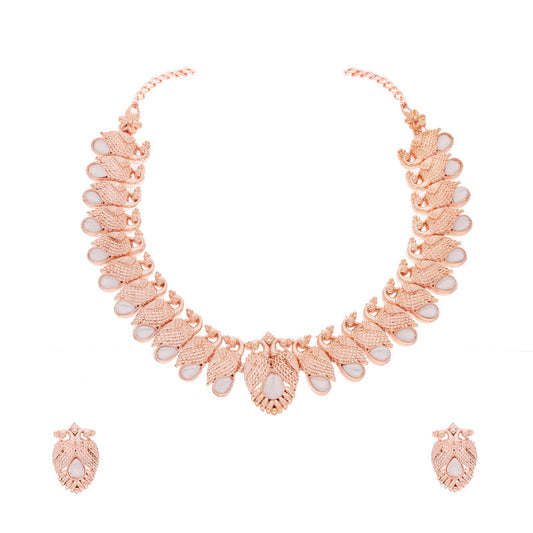 Tehzeeb Creations Rose Gold White Colour Necklace With Pair Of Earrings - Swadesiicart
