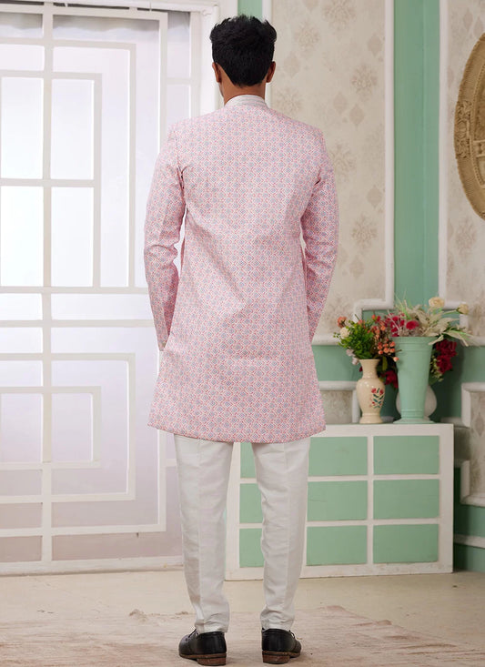 Raivat Ethnic Banarasi Jacquard Embroidery Indo Western Sherwani In Pink Colour | Swadesiicart