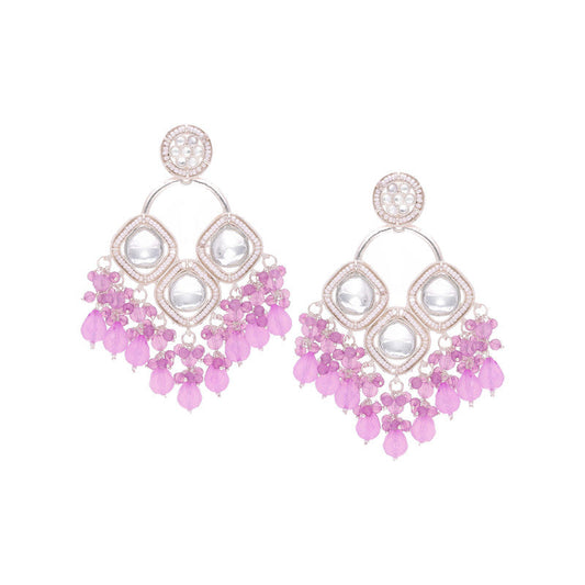 Tehzeeb Creations Gold Polish Lavender Colour Earrings | Swadesiicart