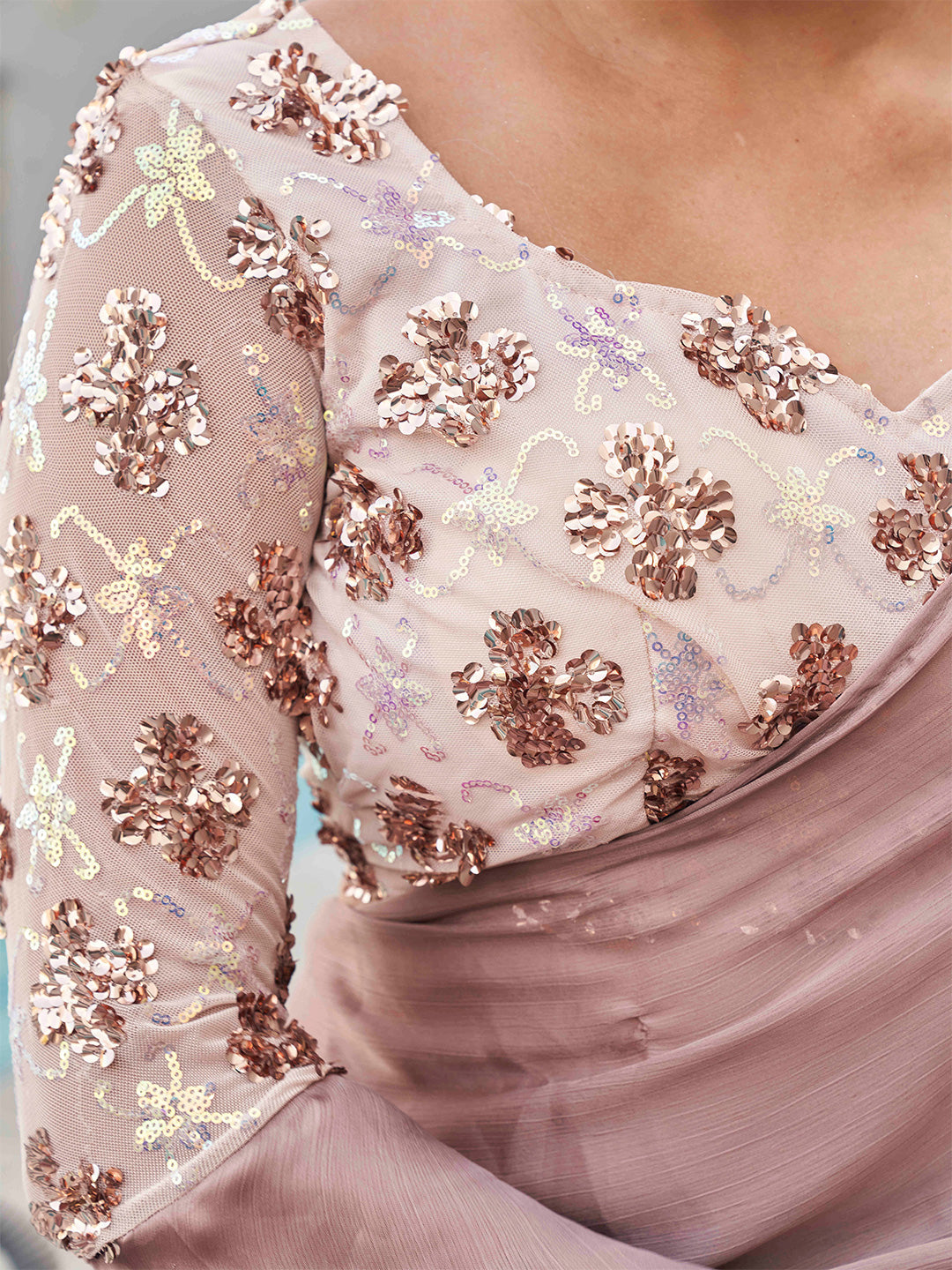 Tikhi Imli satin saree with sequence embroidered blouse | Swadesiicart