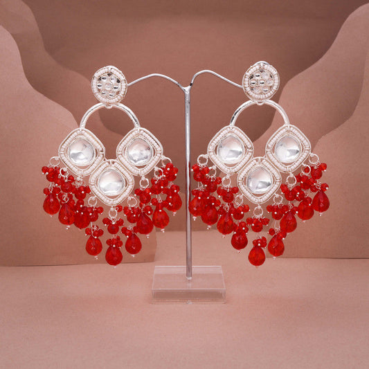 Tehzeeb Creations Gold Polish Red Colour Earrings | Swadesiicart