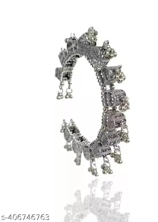 Tehzeeb Creations Women's Silver Colour Oxidised Bangles - Swadesiicart