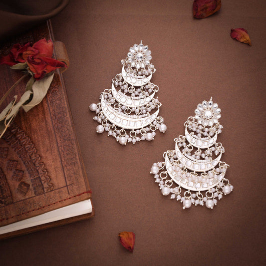 Tehzeeb Creations Gold Polish Moon Layer Design Earrings | Swadesiicart