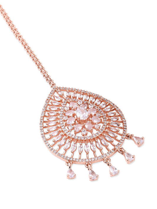 Yellow Chimes Rose Gold-Polished Ad Stone-Studded Maang Tikka | Swadesiicart