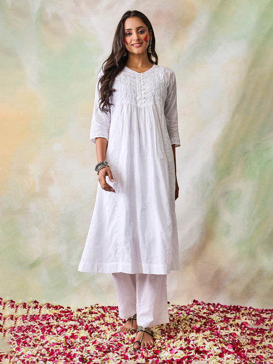 HOUSE OF KARI Ethnic Motifs Embroidered Chikankari Kurta | Swadesiicart