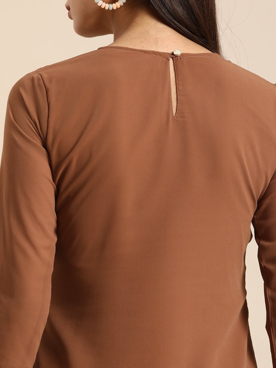 All About You Women Brown Ethnic Motifs Embroidered Chikankari Kurta with Palazzos | Swadesiicart