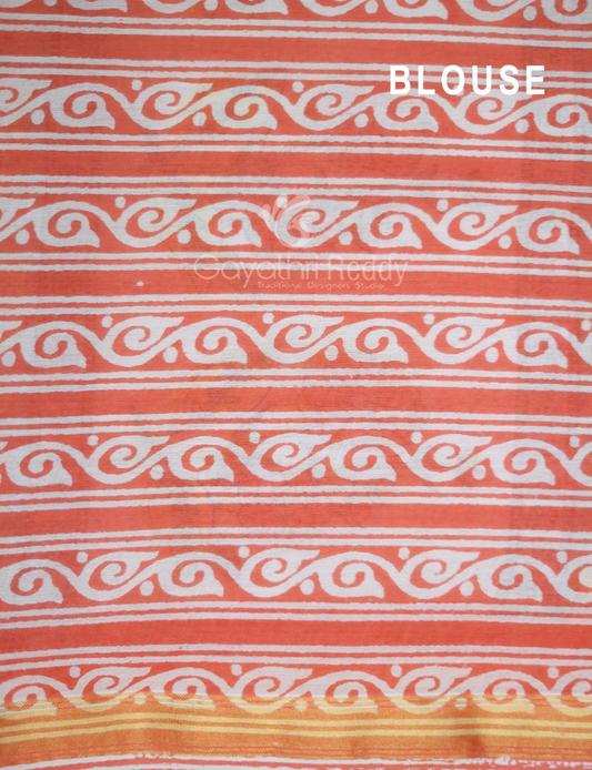 Creame Coloured Combination Printed Cotton Saree By Gayathri Reddy Designer Studio | Swadesiicart