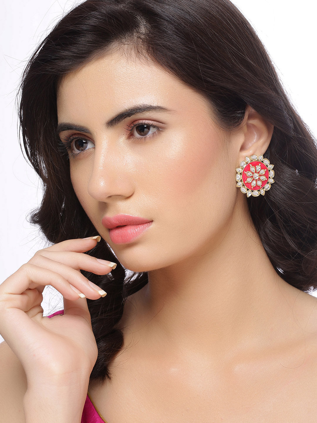 Shoshaa Women Magenta & Gold-Polished Circular Studs | Swadesiicart
