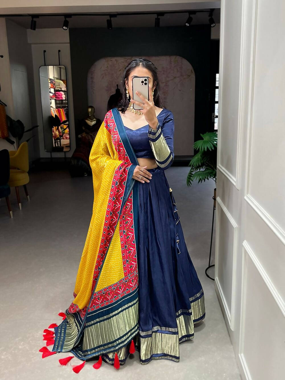 DEIANA'S Beautiful Pure Gaji Silk Weaving Lehengha Choli - Navy Blue | Swadesiicart