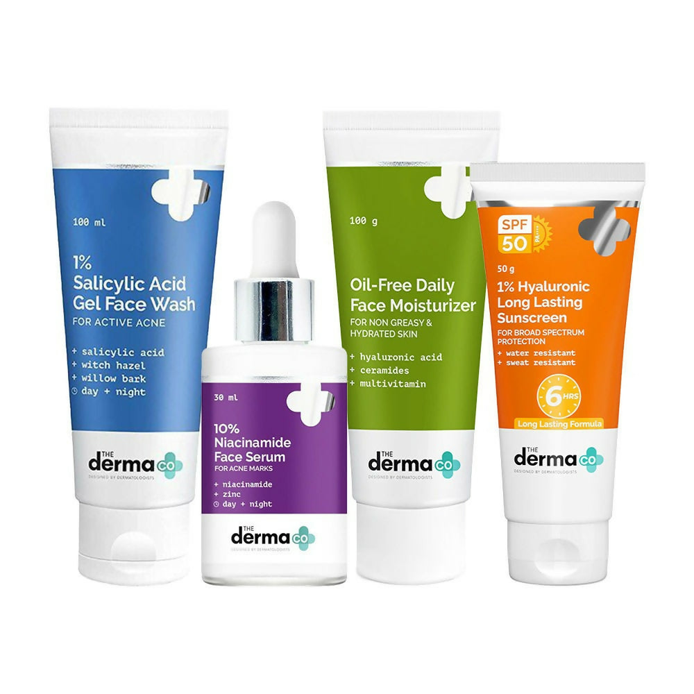 The Derma Co I-Beauty CSMS (Cleanser, Serum, Moisturizer, Sunscreen) For Acne Prone Skin Combo | Swadesiicart