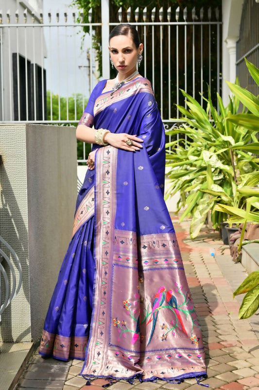 Vishnu Weaves Women's Royal Paithani Silk Zari Woven Saree with Blouse - Swadesiicart