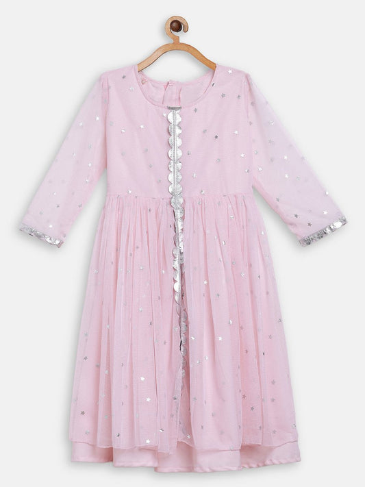 Ahalyaa Pink Crepe Front Slit Girl's Kurta | Swadesiicart