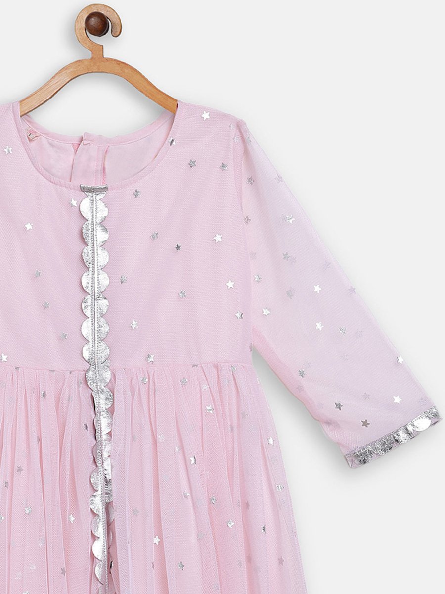 Ahalyaa Pink Crepe Front Slit Girl's Kurta | Swadesiicart