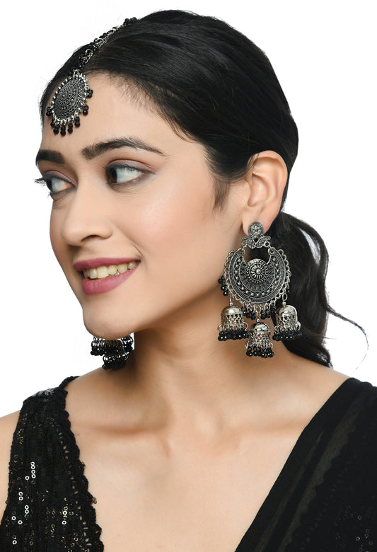 Mominos Fashion Johar Kamal Jhumkas With Maang Tikka Earrings - Mominos Fashion