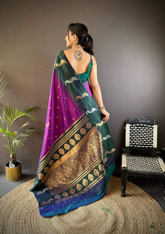 Joban Fashion Green Peacock,Butti Banarasi Silk Sarees | Swadesiicart