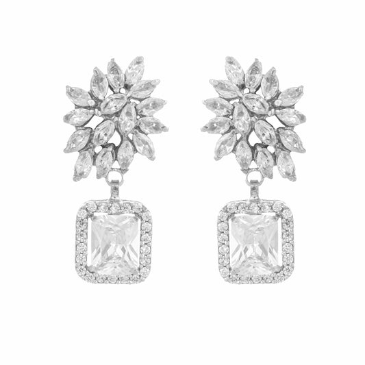 Nuyug Rhodium-Plated Rhinestone Studded Floral Minimal Cotemporary Studs | Swadesiicart
