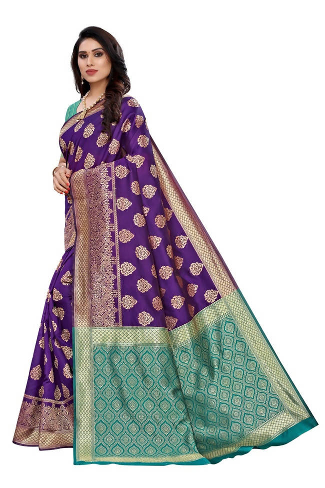 Vamika Banarasi Jacquard Weaving Purple Saree (Dangal Purple) | Swadesiicart