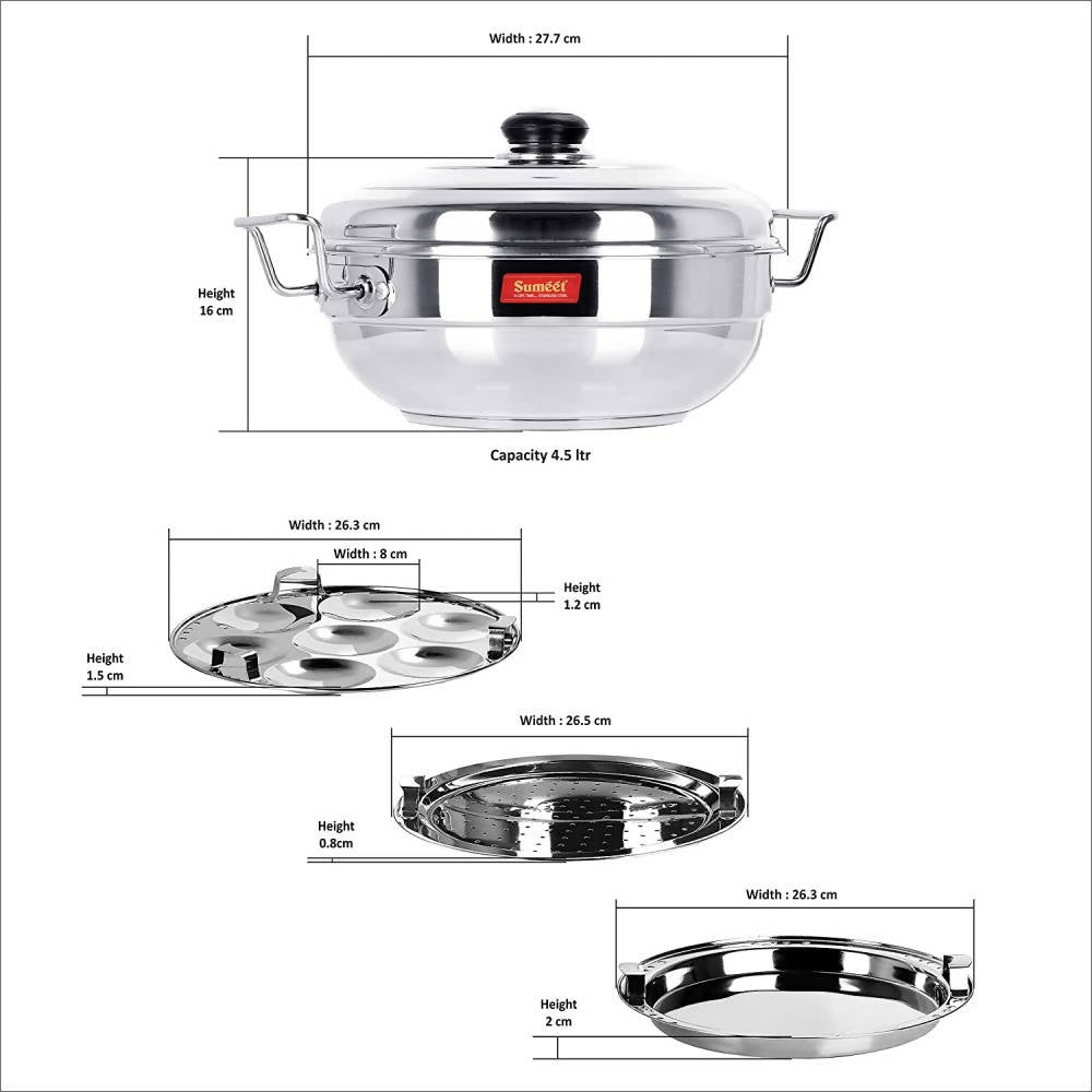 Sumeet Stainless Steel Kadhai Set with Lid and 5 Plates - Swadesiicart