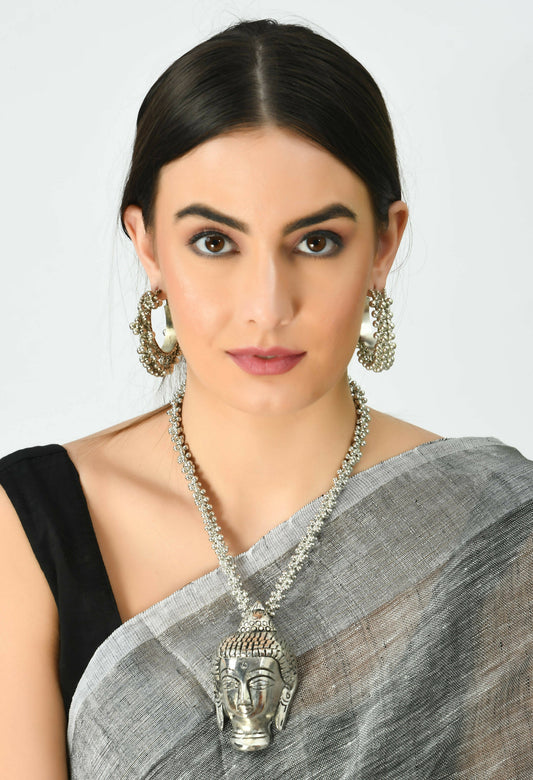 Mominos Fashion Johar Kamal Silver-Plated Brass Finish Budha Long Neckalce For Women - Swadesiicart