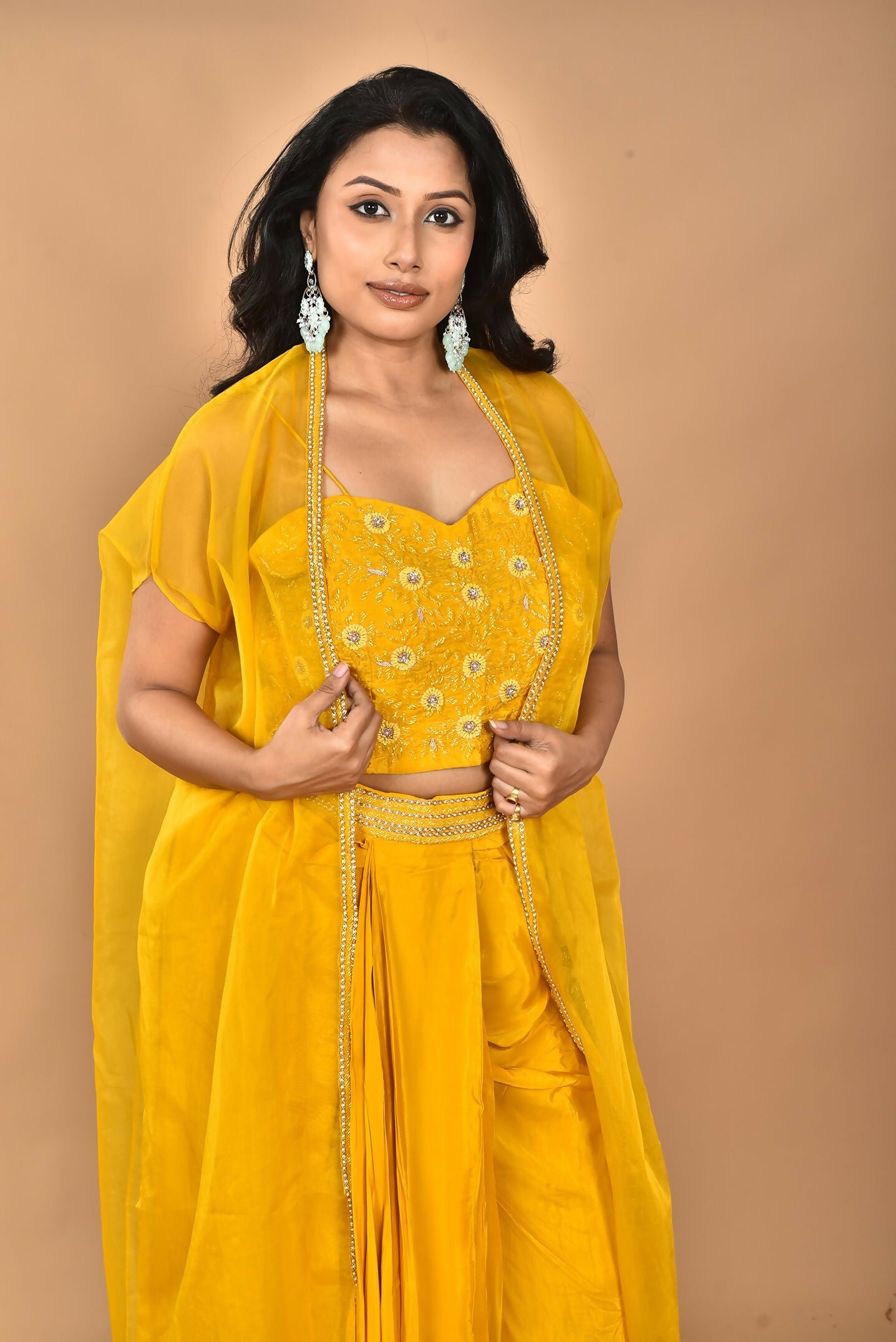 Morchari Women Hand Embroidery Crop Top-Yellow - Swadesiicart