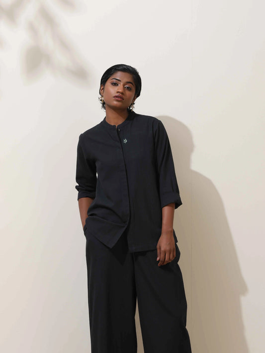 trueBrowns Black Cotton Linen Co-Ord Set - Swadesiicart