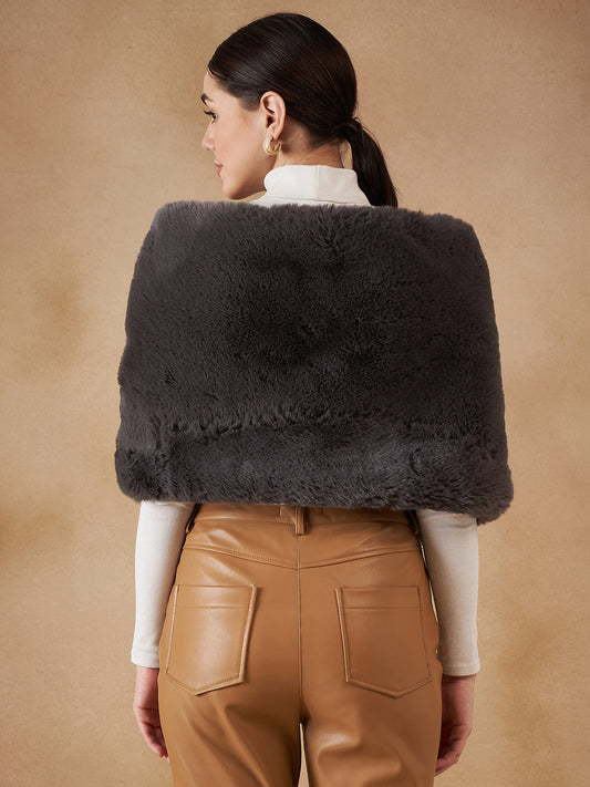 InWeave Slaty Grey Long Faux Fur Cape - Swadesiicart