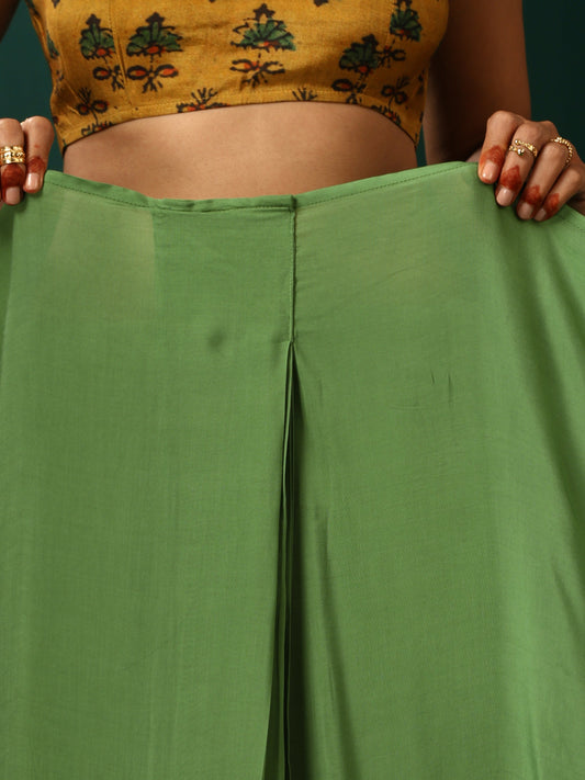 trueBrowns Green Muslin Silk Ready to Wear Saree | Swadesiicart