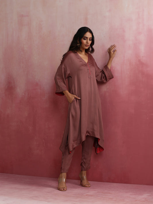 trueBrowns Brown Modal High low Kurta Set | Swadesiicart