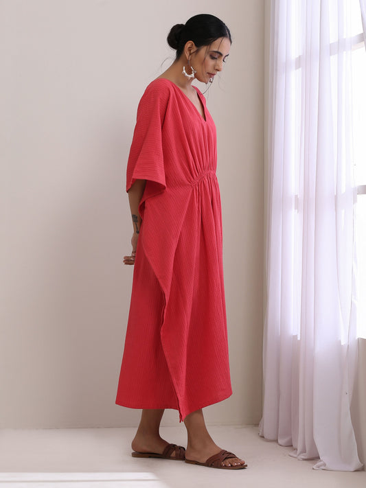 trueBrowns Bright Pink Dobby Kaftan Dress | Swadesiicart