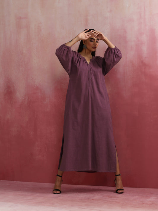 trueBrowns Light Purple Cotton Dobby Dress | Swadesiicart