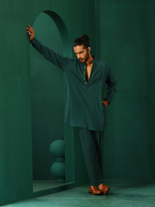 trueBrowns Men's Turquoise Dobby Co-ord Set - Swadesiicart