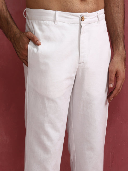 trueBrowns Men's White Cotton Twill Pants | Swadesiicart
