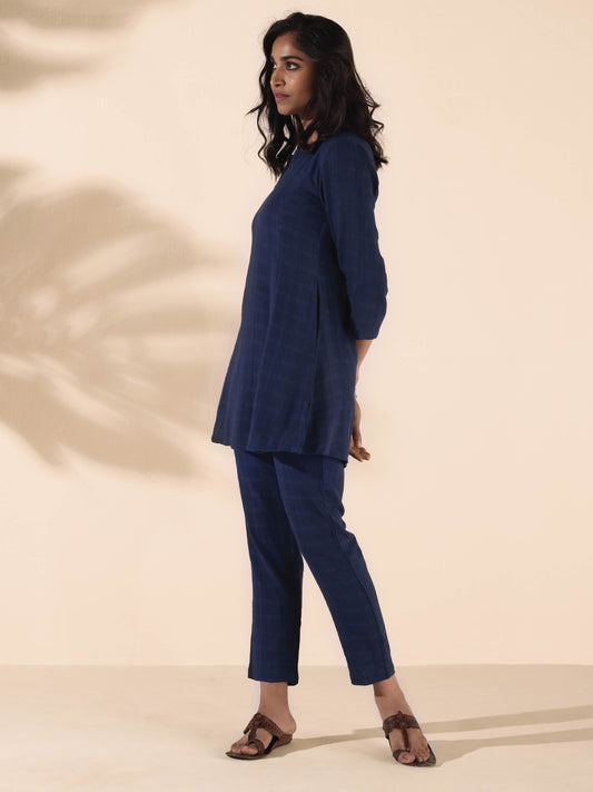 trueBrowns Blue Cotton Dobby Regular Co-ord Set - Swadesiicart