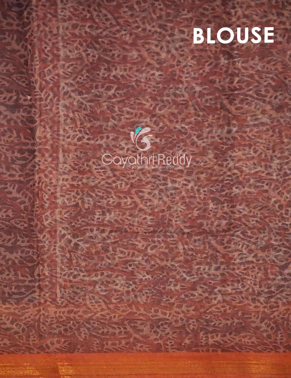 Orange and Rust Printed Semi Chanderi Saree By Gayathri Reddy Designer Studio | Swadesiicart