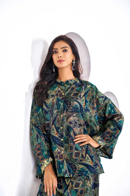 BulBul Mehzabin Teal Co-Ord Set - Swadesiicart