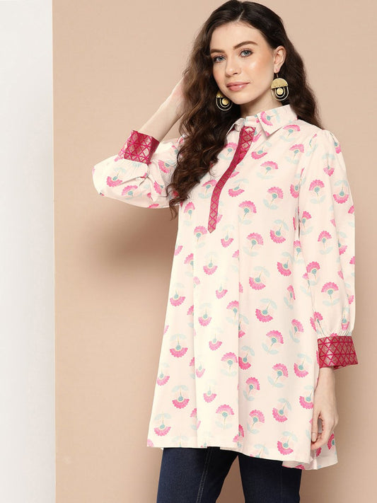 Ahalyaa Shirt Collar Printed Tunic | Swadesiicart