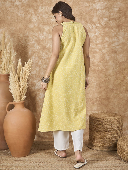 InWeave Light Yellow Side Asymmetric Kurta Set - Swadesiicart
